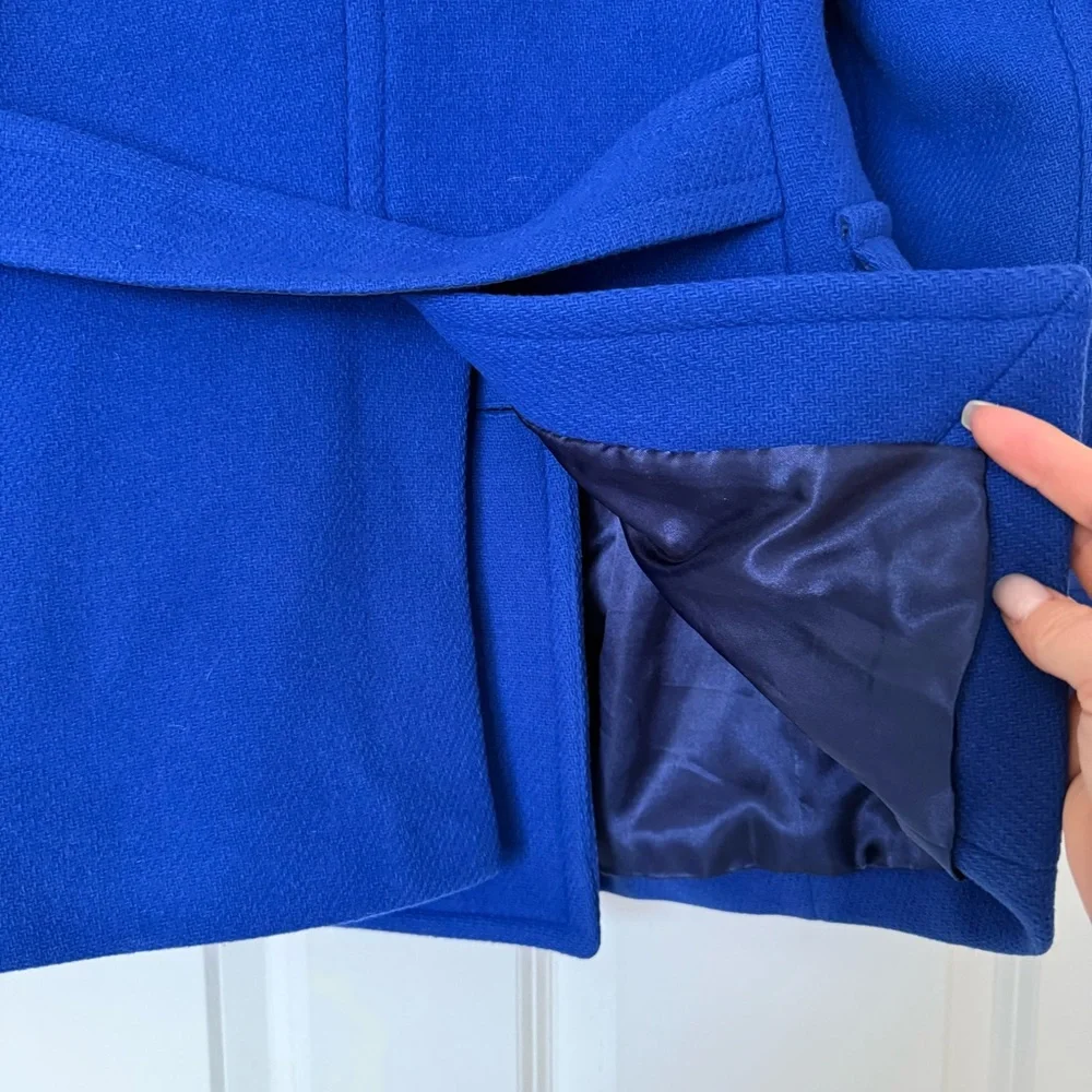 J. Crew Stadium Cloth by Nello Gori Royal Blue Wool Double Breasted Coat Size 2 - Picture 8 of 16